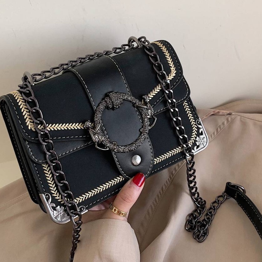 Graphite Chain Mini Floral Crossbody Black